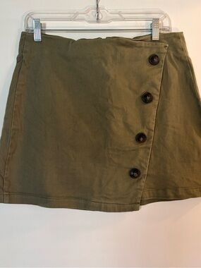 Harper Heritage Olive Green Button-Front Wrap Mini Skirt with Zipper  Large